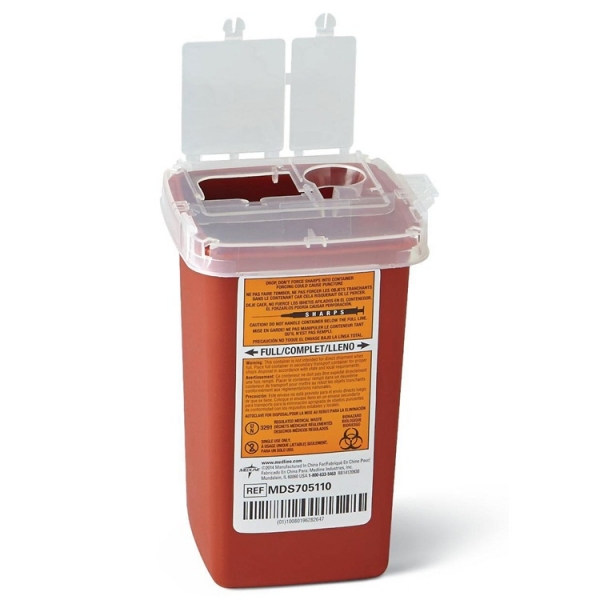 Contenedor rojo de tapa doble para desechos punzo cortantes de ¼ gal